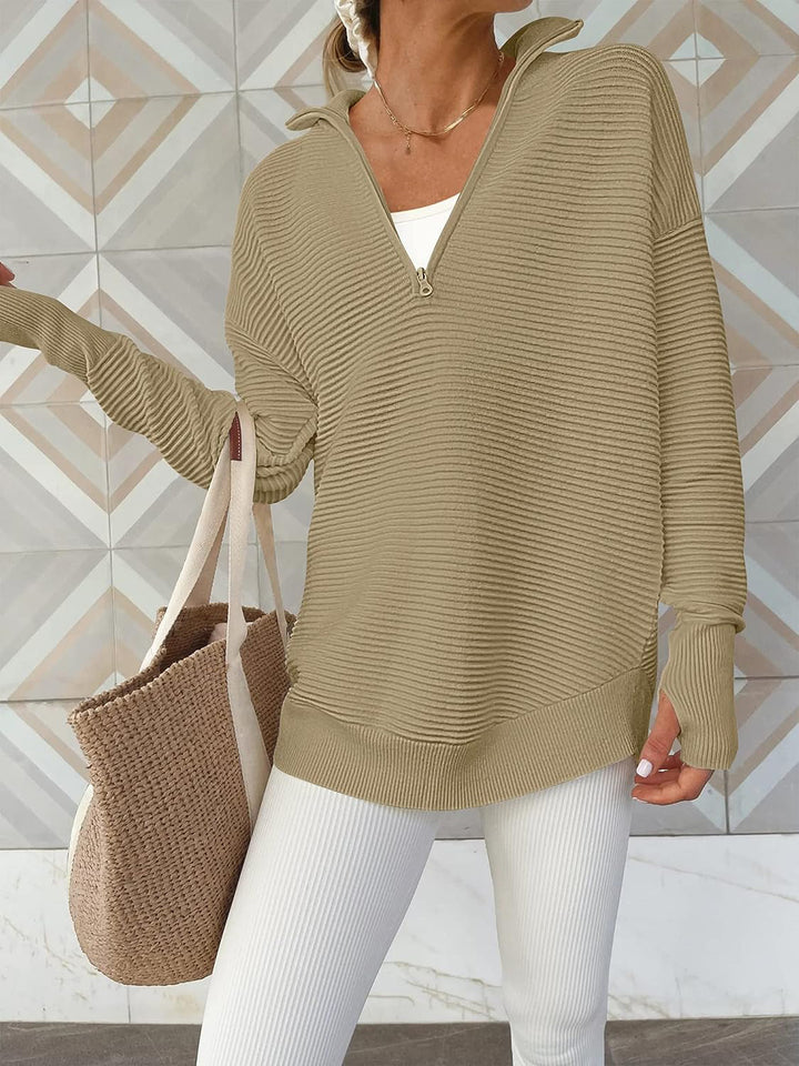 Half Zip Long Sleeve Knit Top