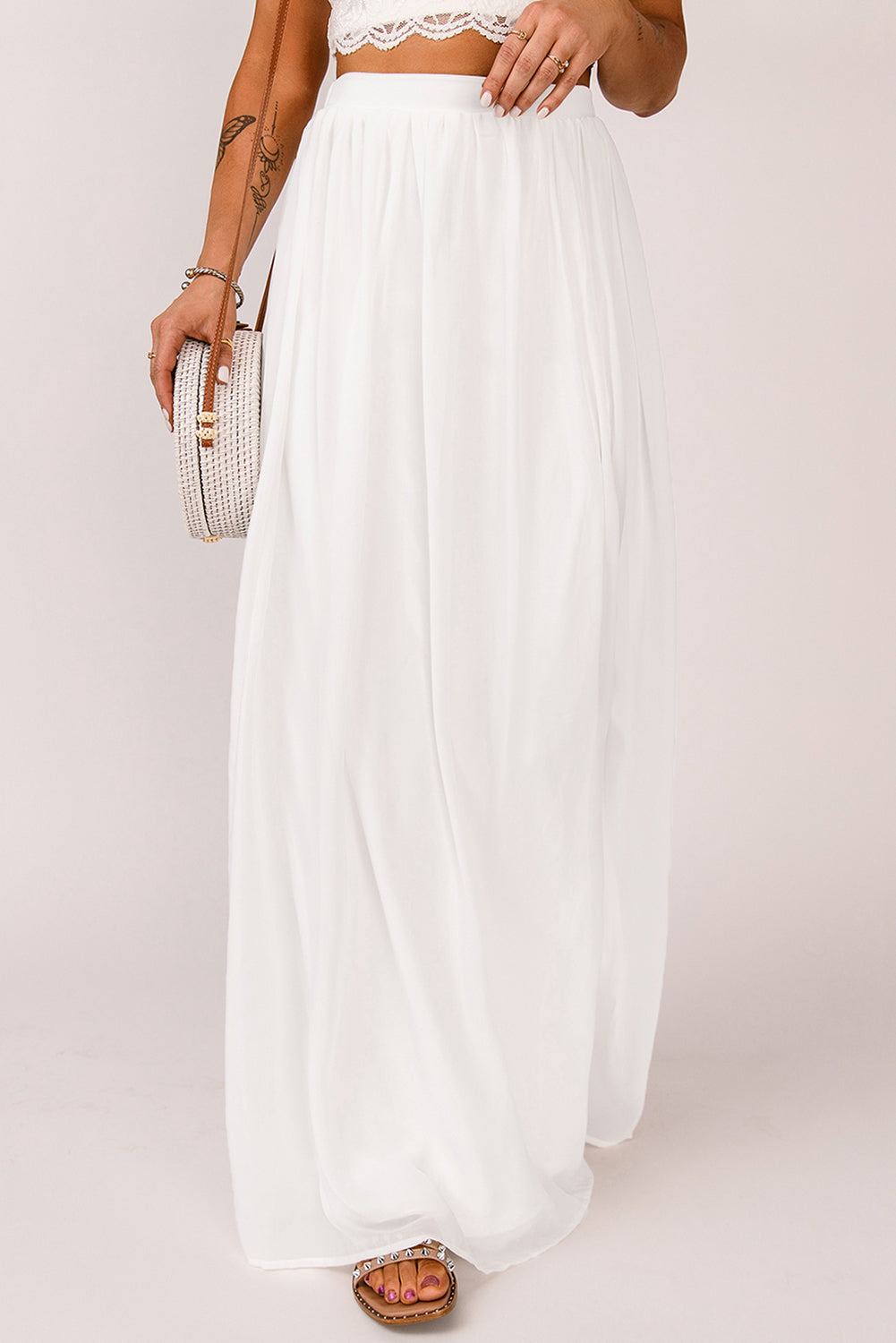 Elastic Waistband Split Maxi Skirt