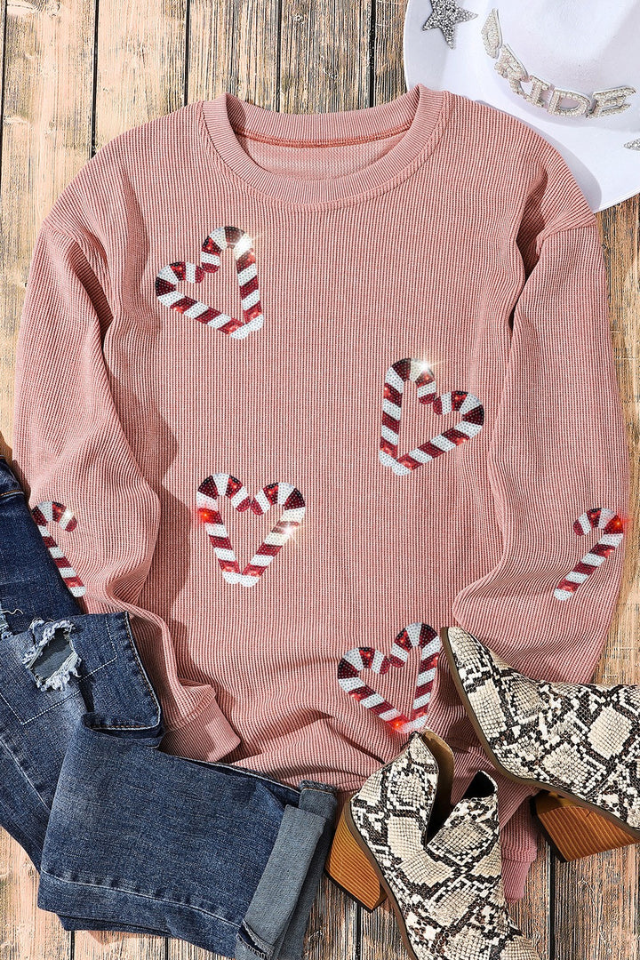 Candy Cane Sequin Dropped Shoulder Sweatshirt